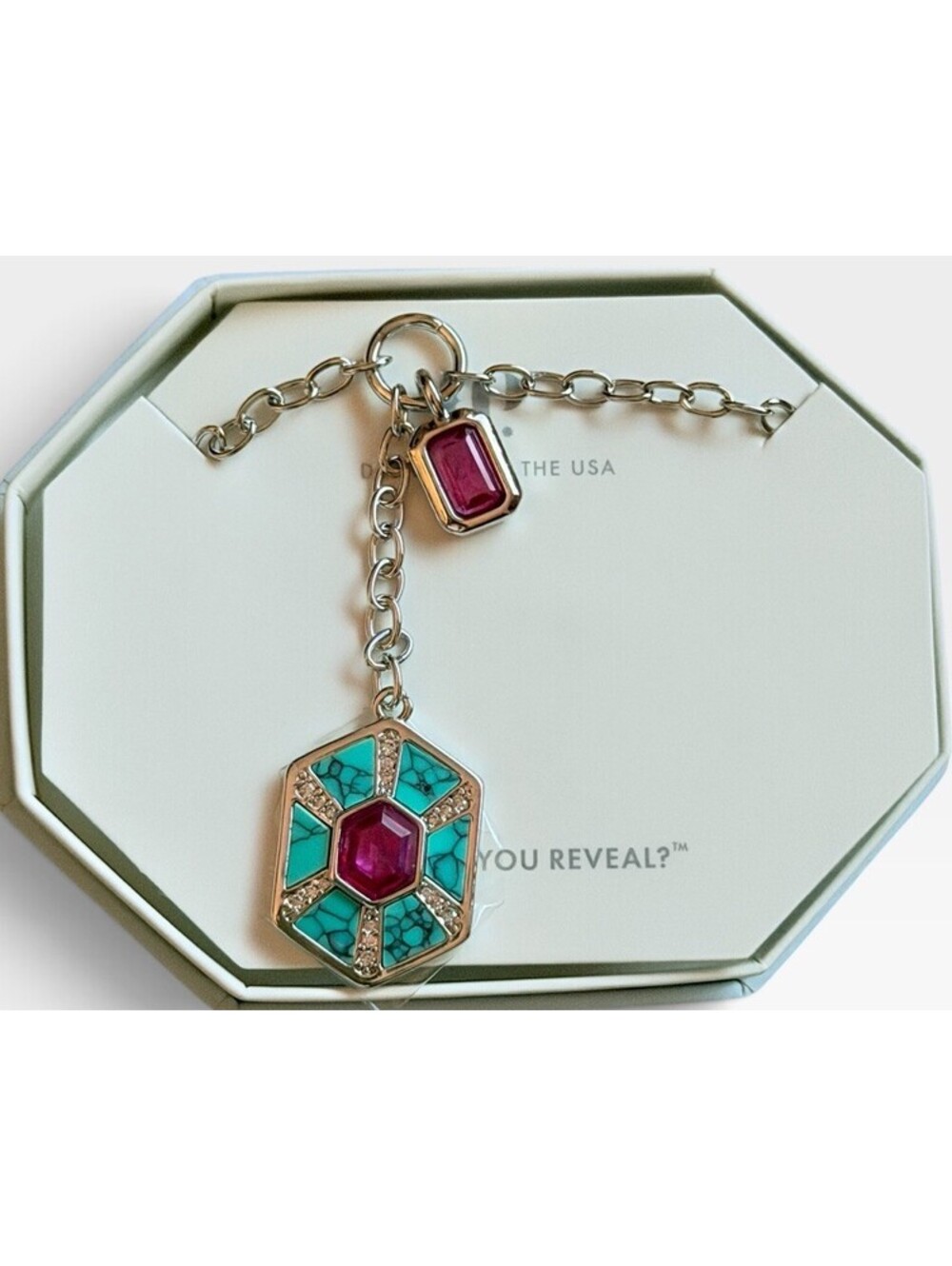 Bomb Party Necklace “Showstopper ”  Rose Corundum & Turquoise on Rhodium NK39631